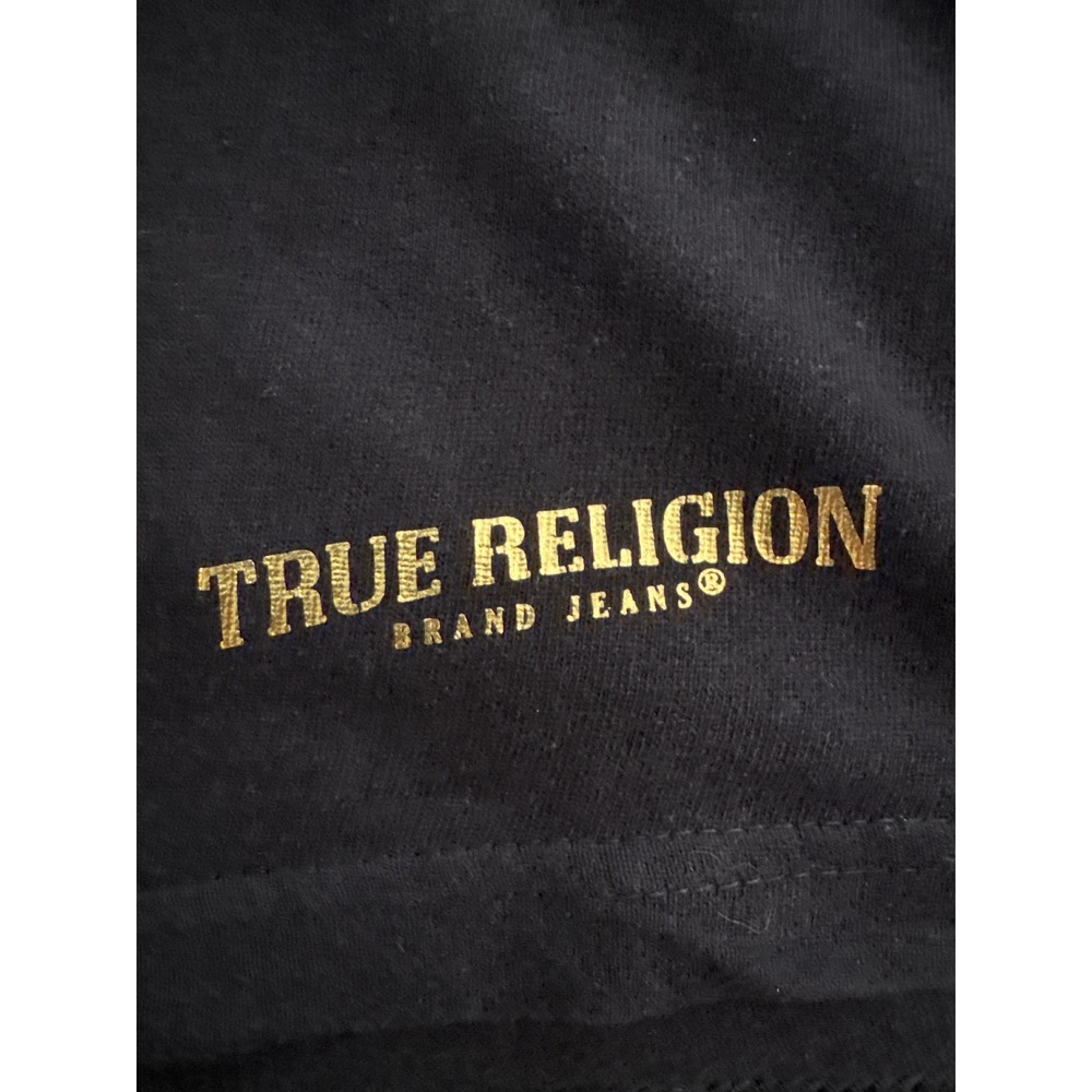 True Religion Black Cotton T Shirt Men's Extra Large Gold Logo Tee - Picture 4 of 5